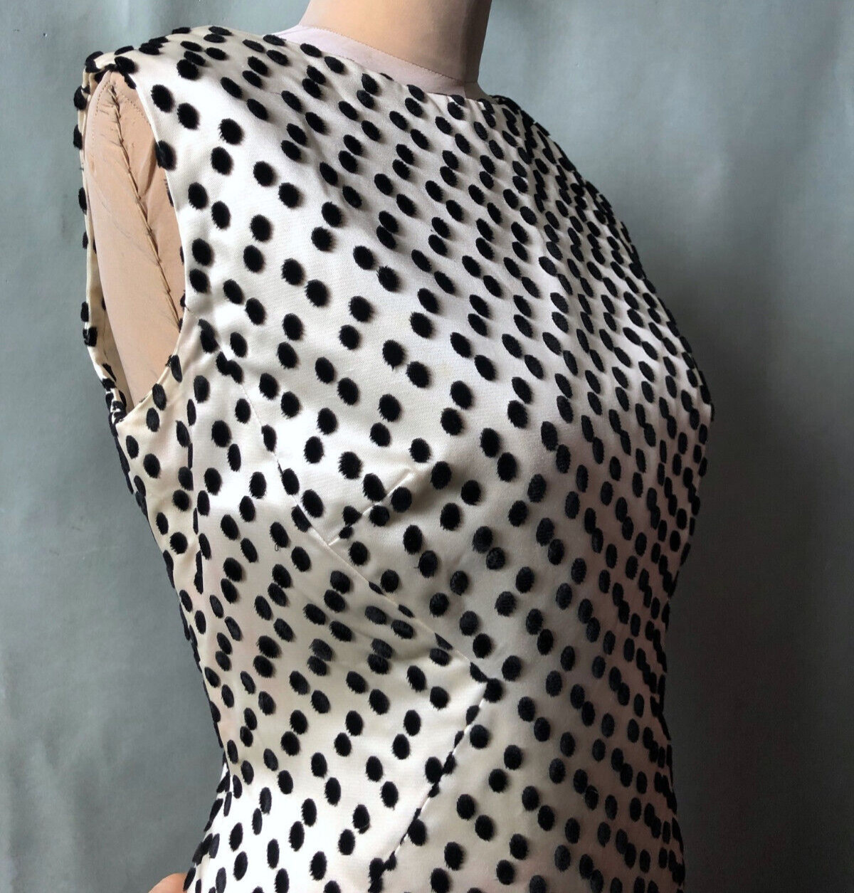Holiday Vintage ALICE SCHWEITZER Couture Satin Polka Dot Dress 40 Bust 40 Hip