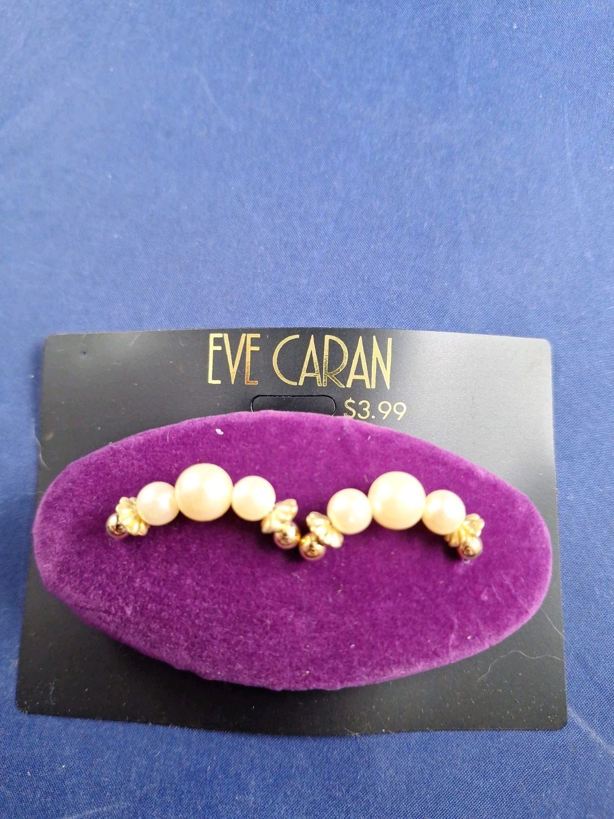 Vtg 90’s Y2K Purple Velvet Faux Pearls 3.5″ Hair Barrette Speing Back *14-B