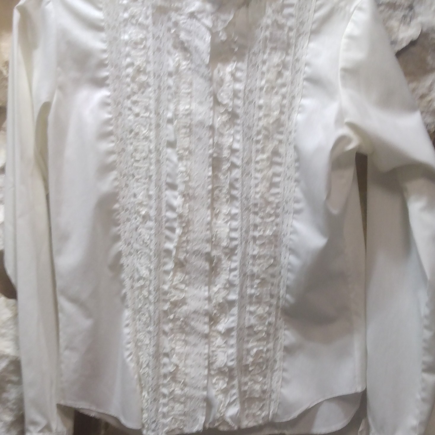 Vintage Lady Manhattan White Lacey Tuxedo Shirt Size 14