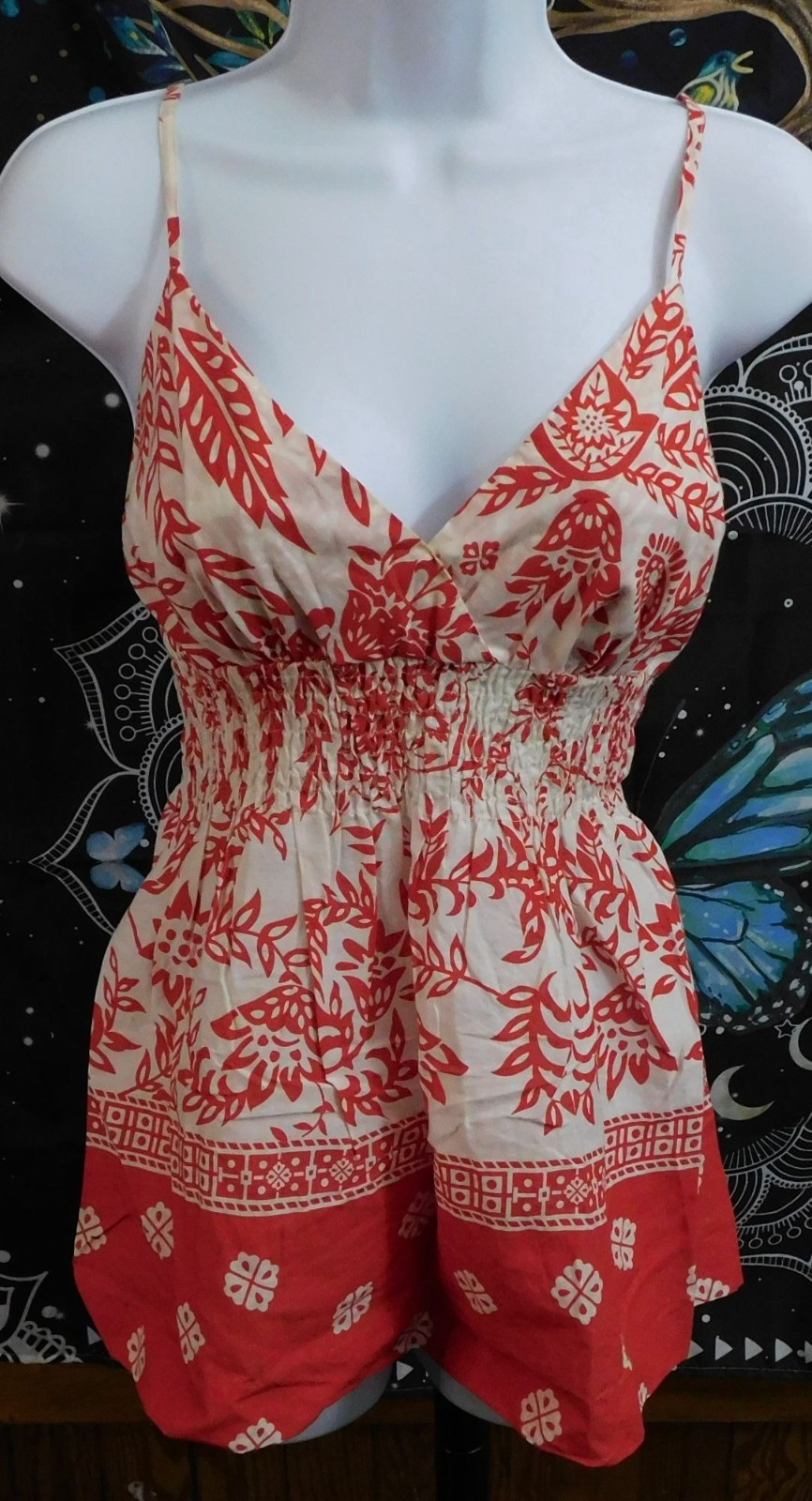 Vintage She’s Cool Red And White Ruched Bohemian Top