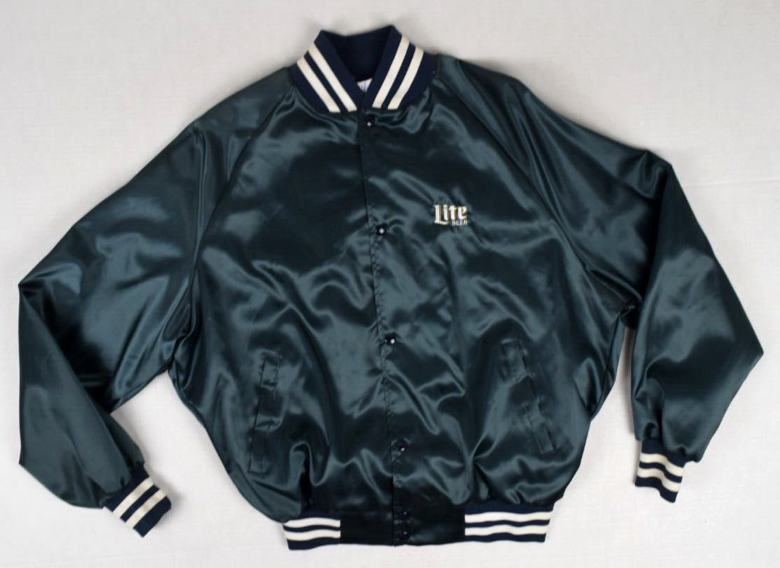 Vintage Jacket Varsity Satin Size XL 70s Embroidered Minnie’s Place Miller Light