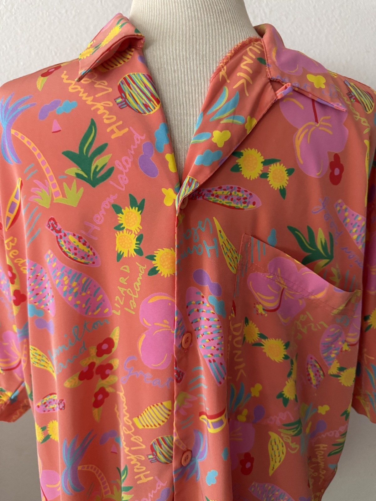Vintage Ken Done Australia Mens Shirt Large Colorful Hawaiian Floral Silk