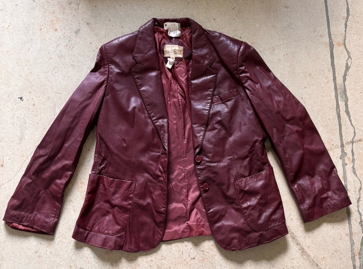 Vintage 80s Sears Mens Burgundy 100% Genuine Leather Jacket Size 37