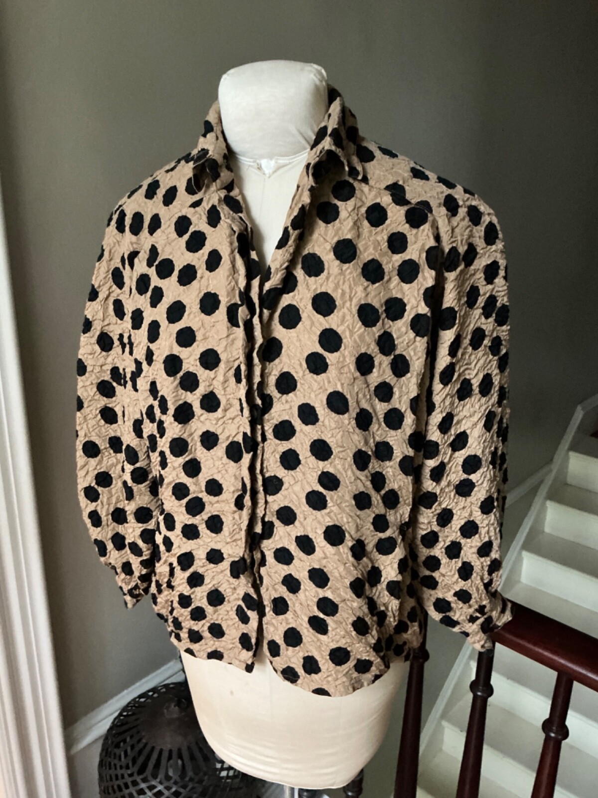 Vtg 80’s Francesca of Damon For Saks Fifth Ave. Silk Button Up LS Top Polka Dot