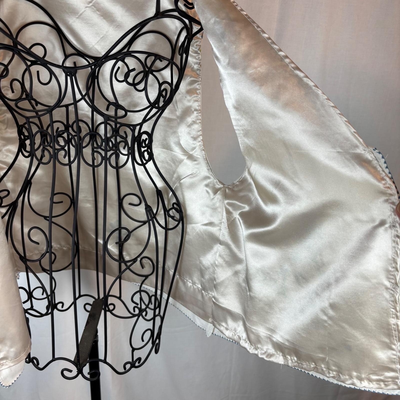 Vintage Floral Cross Stitch Embroidered Wht Linen Vest Handmade Upcycled Sz S