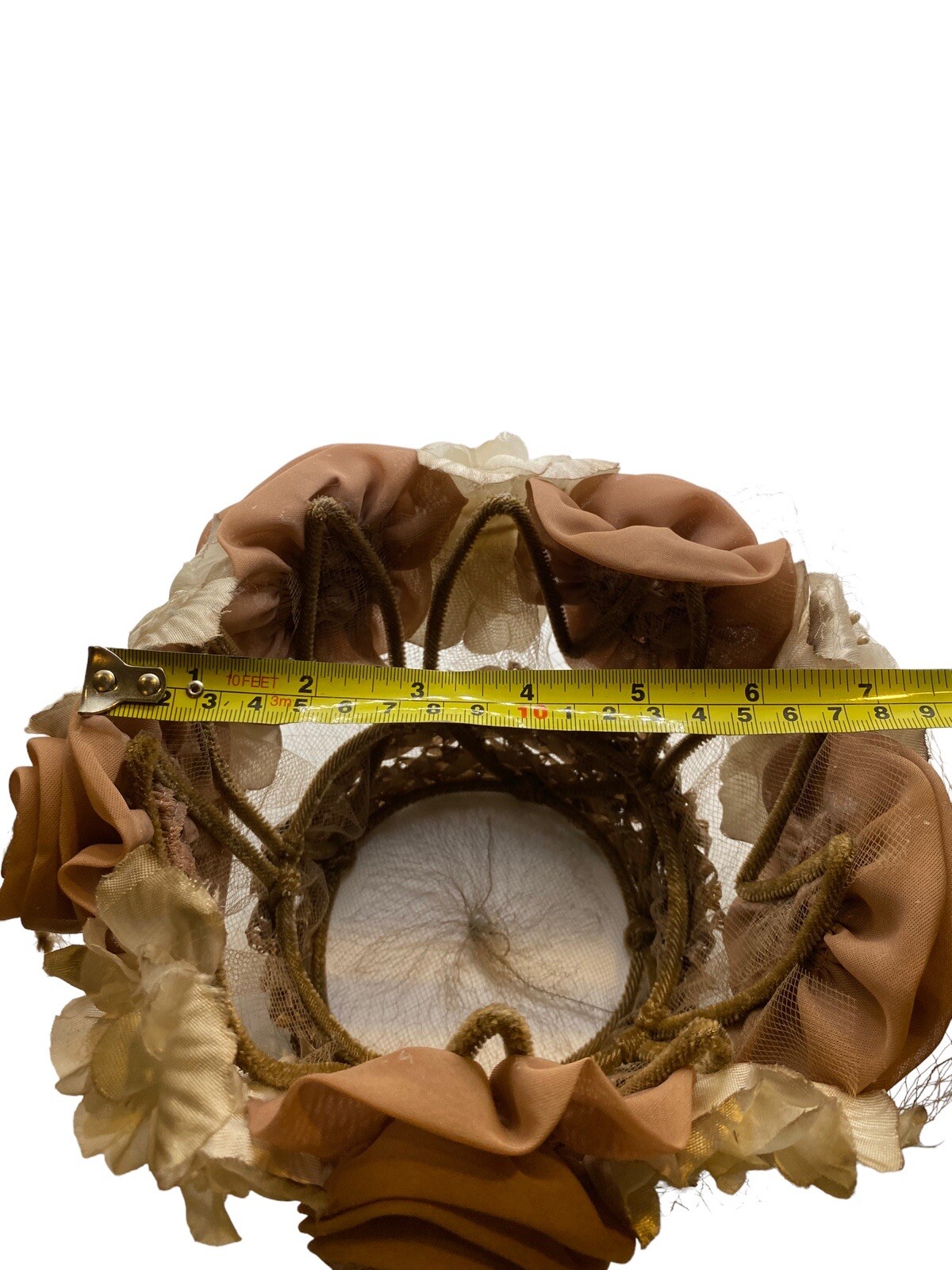 vintage floral hat with lace netting beiges