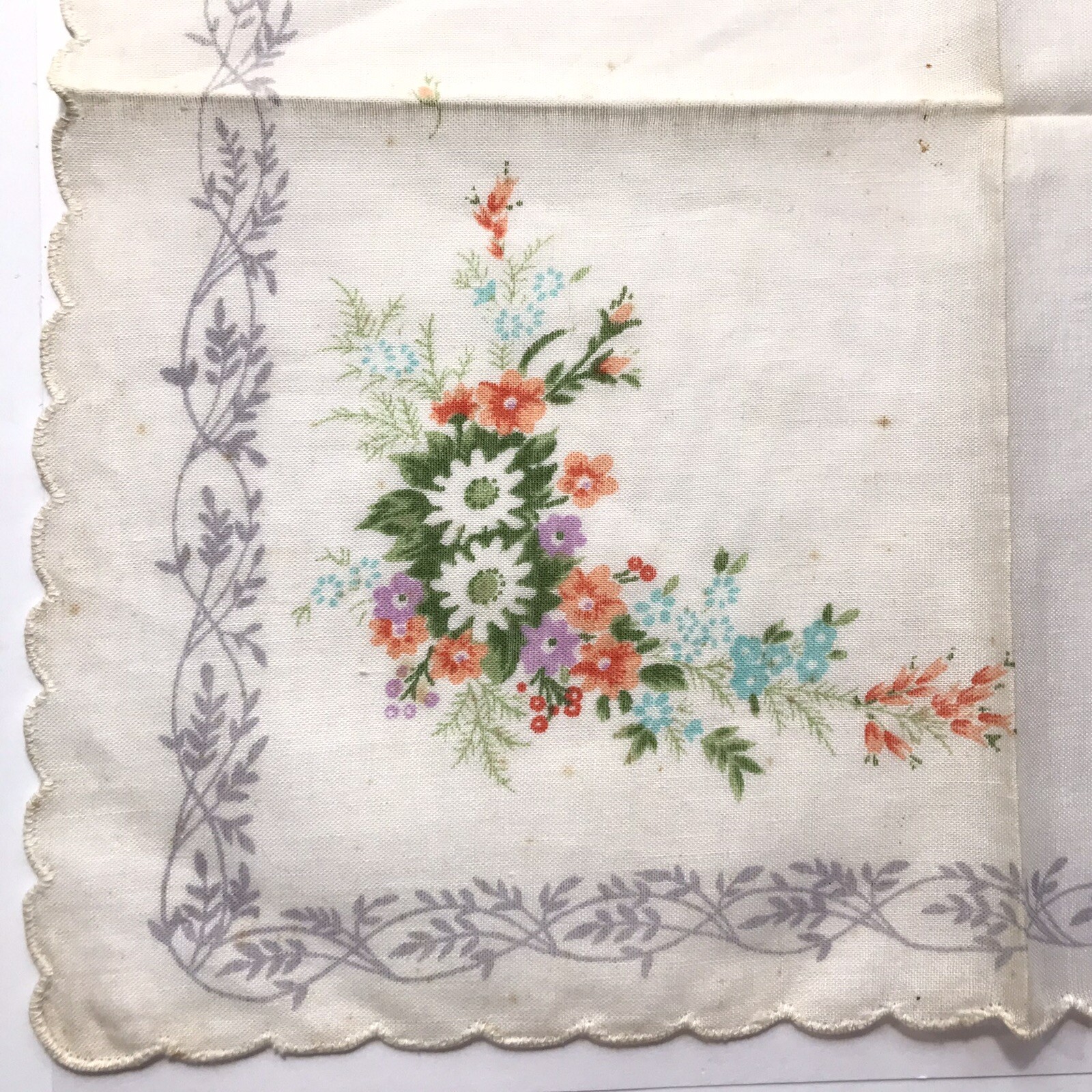 NWT Vintage Jean d’Orly Handkerchief PARIS Mid Century White Floral