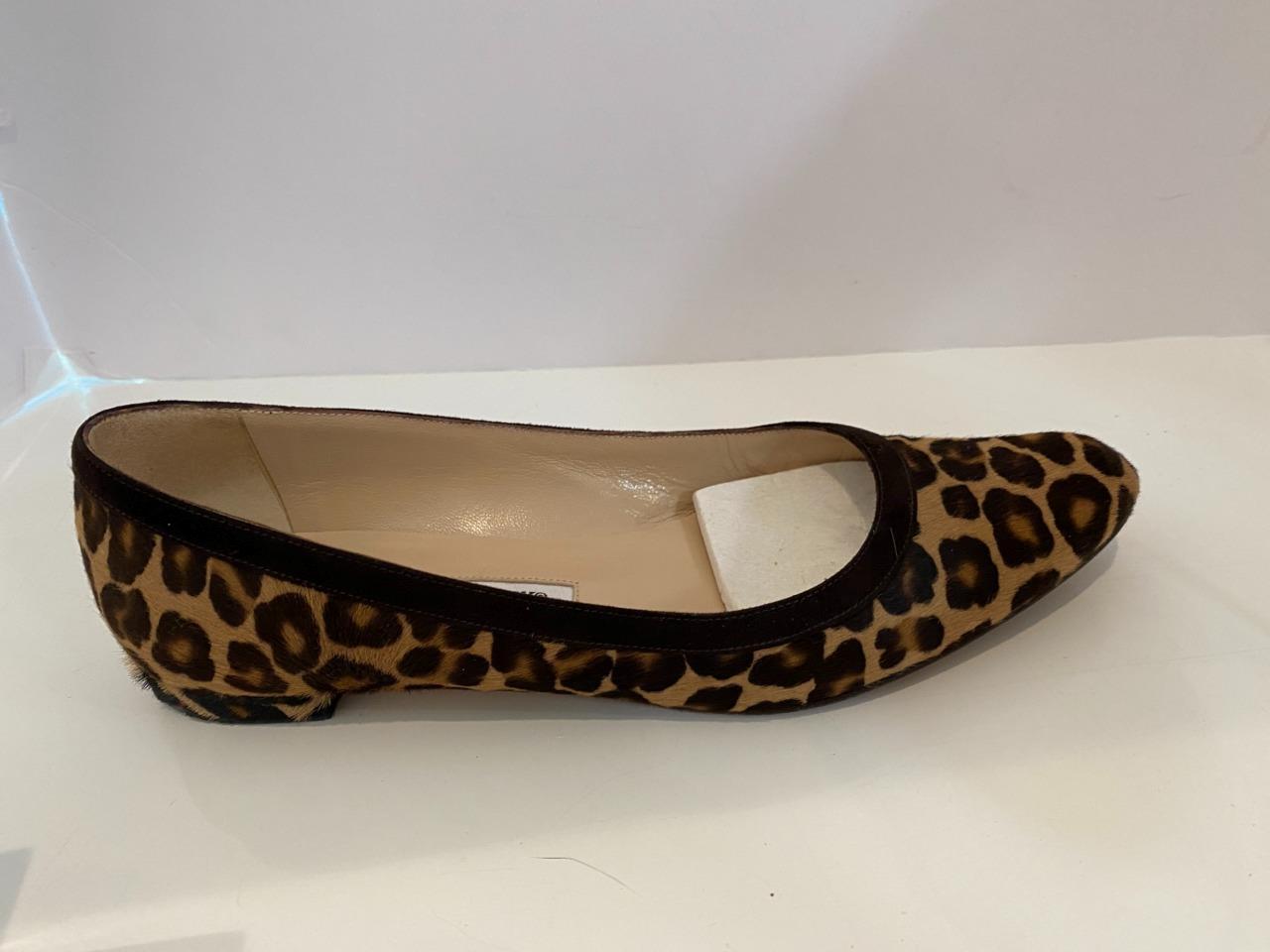 Manolo Blahnik Vtg Shoes Leopard Pony Congo Ballet Flat 5-1/2 Bergdorf $515 Box