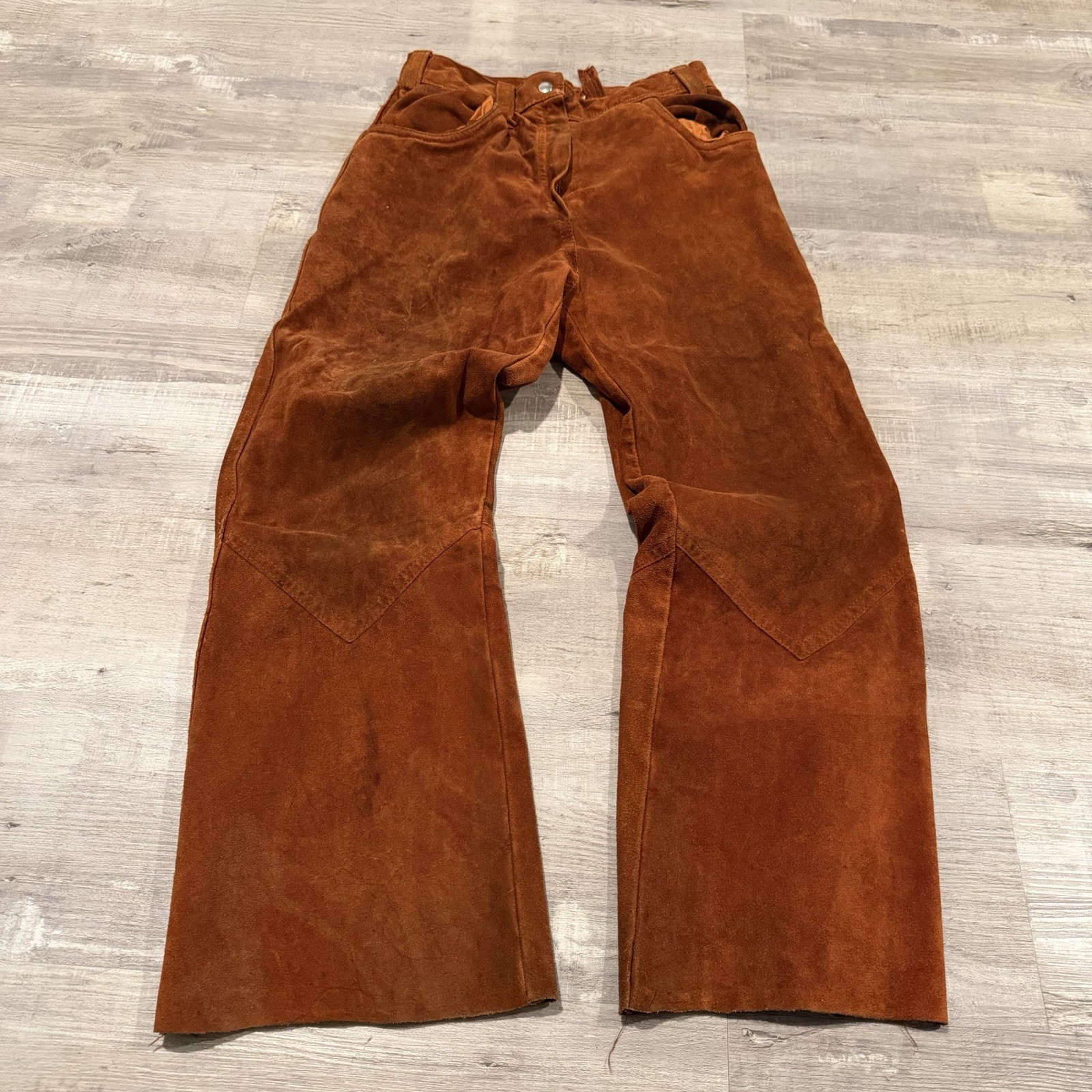 Vintage 1950s 1960s Suede Leather Flare Pants Western Hippie Boho USA 26×27