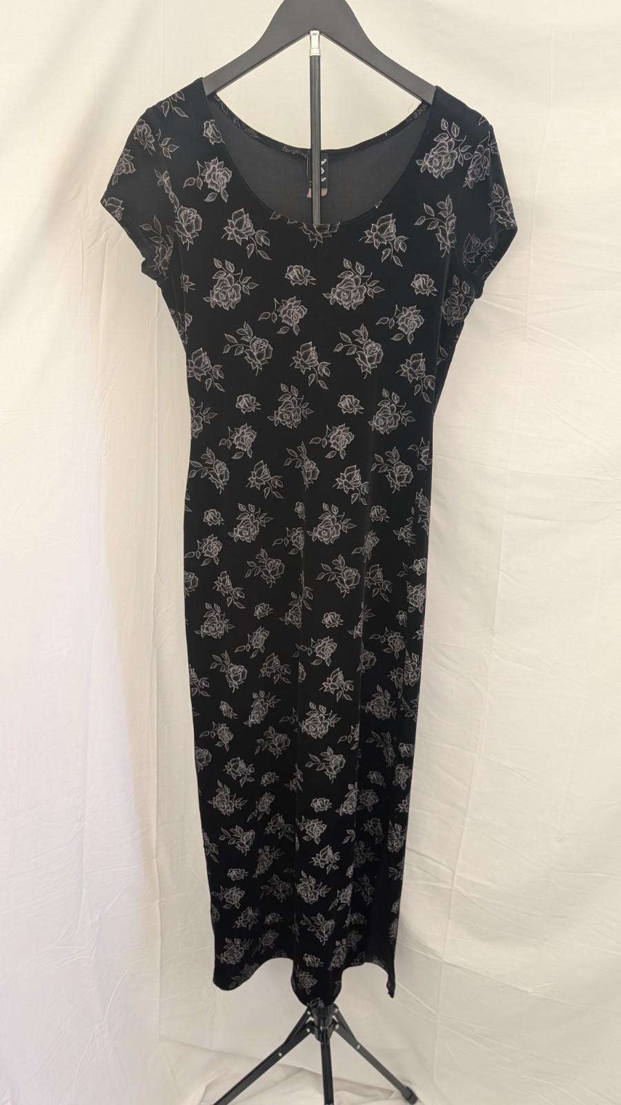 Vintage 90s whimsigoth Goth Velvet Rose Maxi Dress Size Small