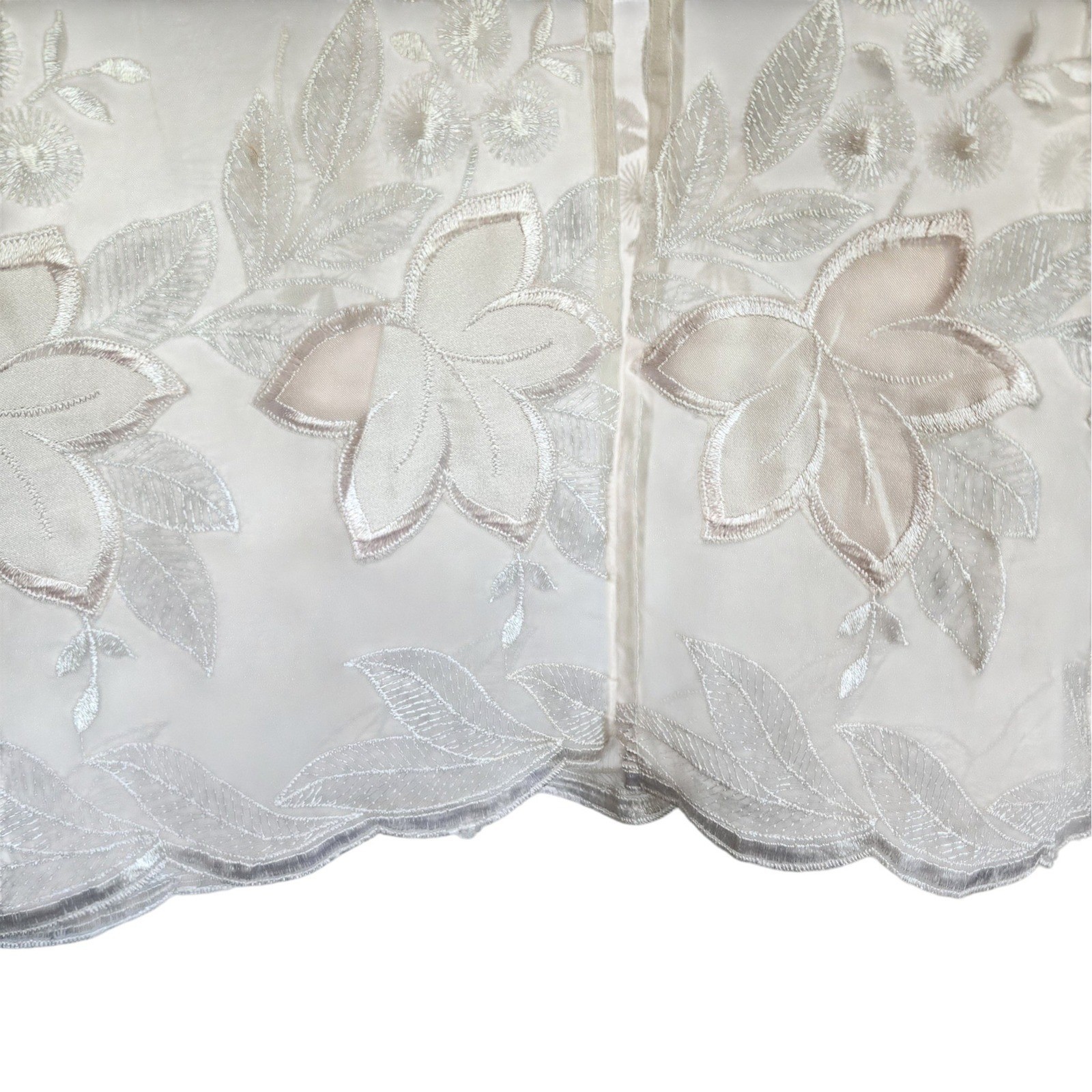 Vintage Sheer Floral Embroidered Blouse Ivory Puff Sleeve Mesh Overlay Women’s M