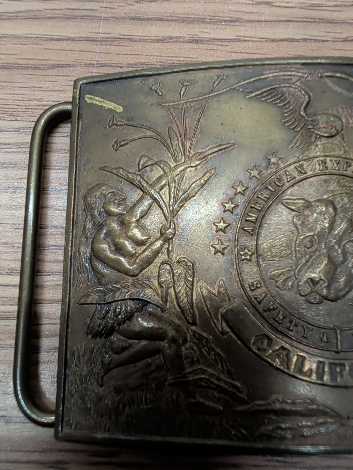 Large Vintage 1970’s Brass Buckle American Express Safety Dispatch Nevada, Nice