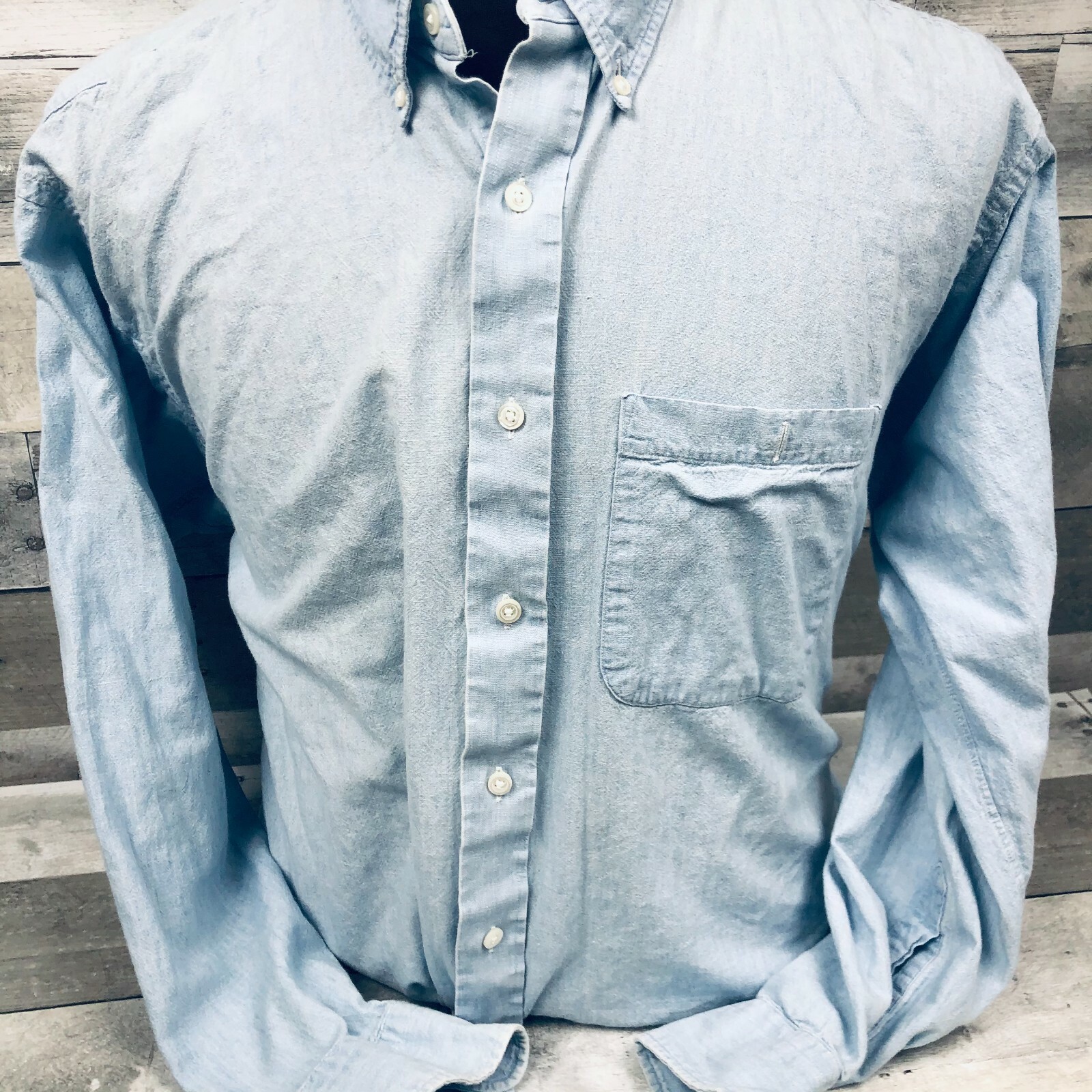 Vintage Chaps Ralph Lauren 90s Blue Denim Jean Button Down Shirt Mens 17.5 34/35