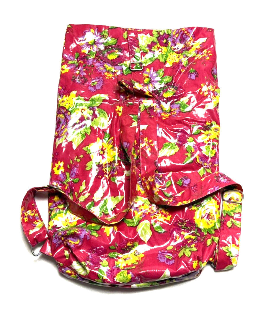 APRIL CORNELL Pink Floral Large PVC & Cotton Backpack with small makeup bag