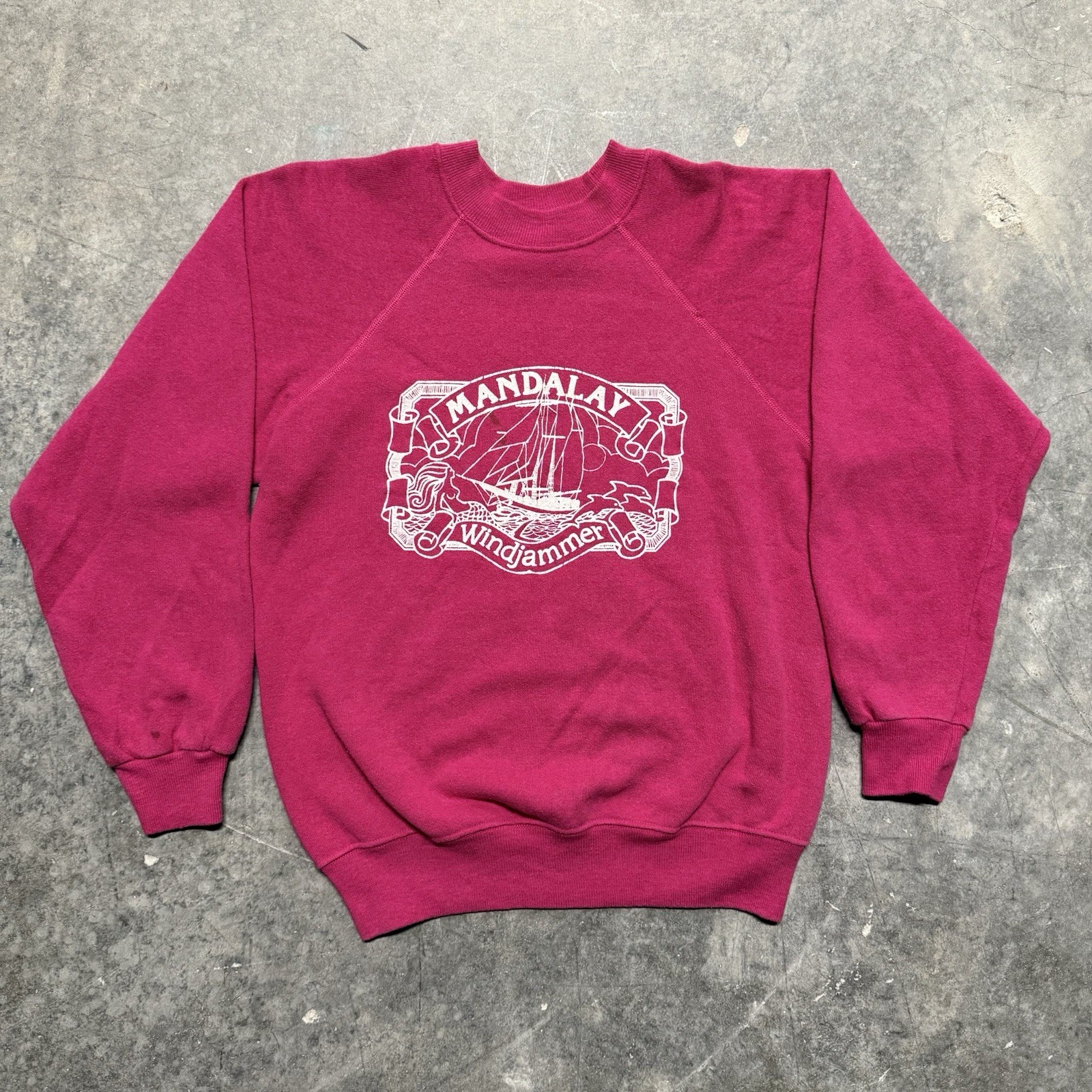 Vintage 80s Mandalay Windjammer Raglan Sweatshirt Pink Schooner Preppy Small