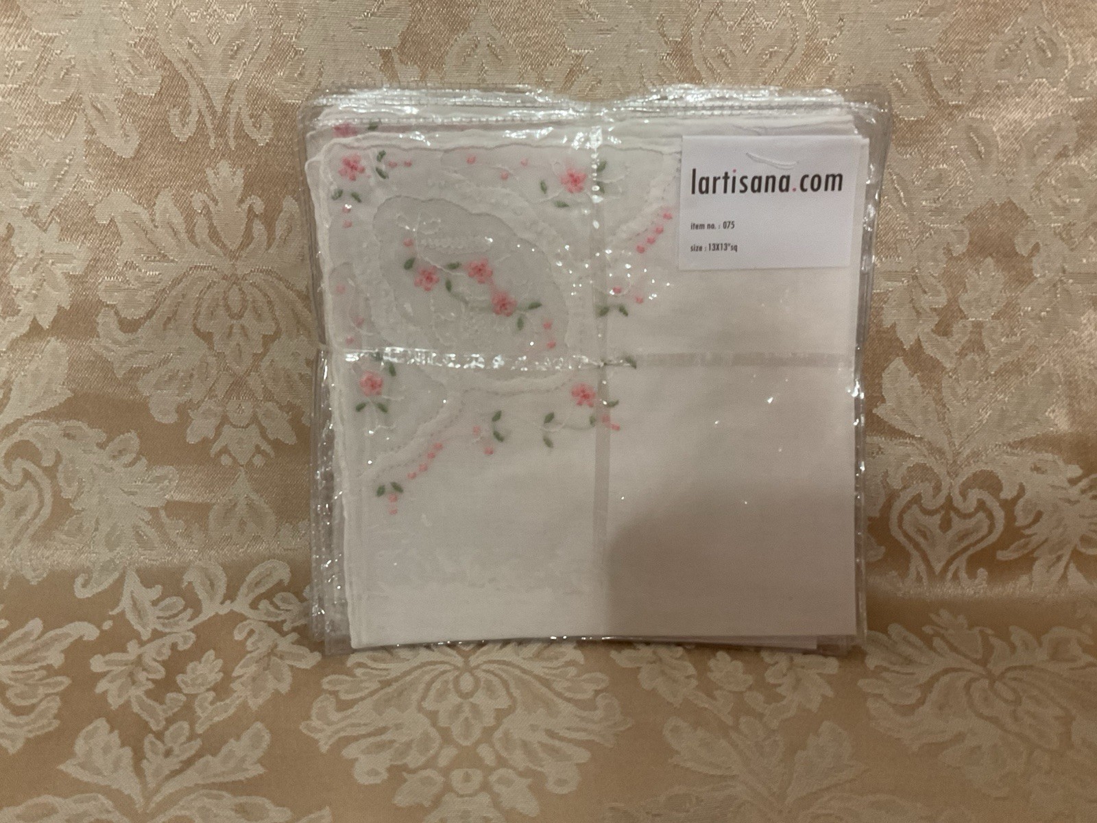 Vintage Hankie, New, Scalloped Edging Flower Garden Lot 2