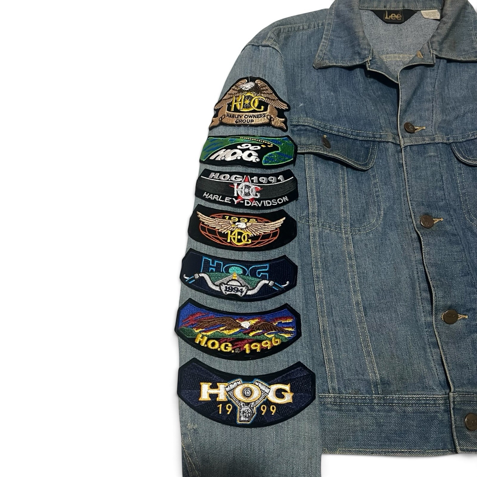 Vintage USA Lee Harley Davidson HOG Patch Denim Jacket 1987-2001 10 Year L