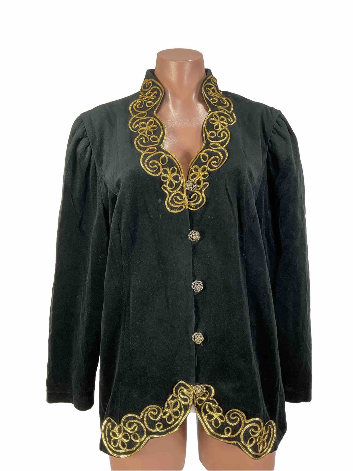 Vintage 80s Black Velvet Jacket with Gold Applique by David Rose size 8