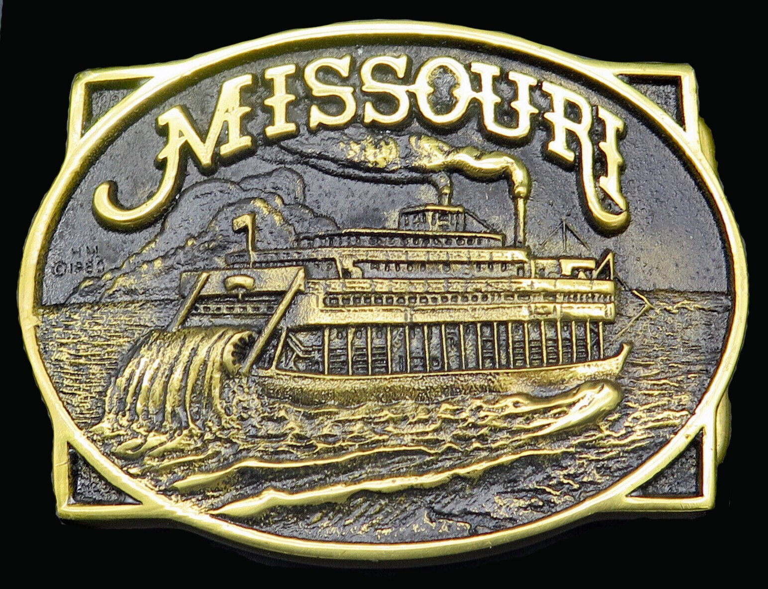 Missouri River Paddle Boat Heritage Mint Brass Vintage Belt Buckle