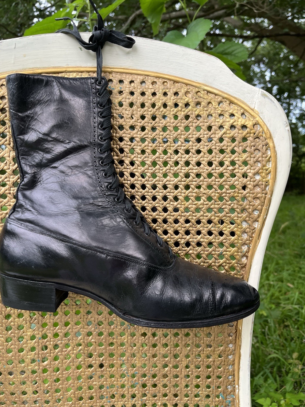 Antique Edwardian Mens Boots – 1900-1910, Black Leather Excellent Cond.