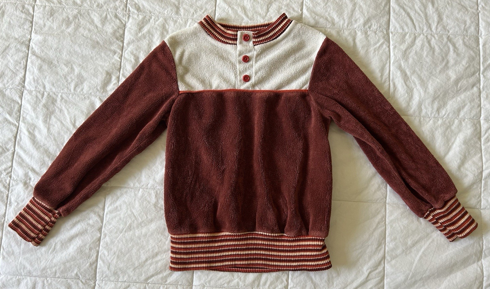 VTG 70/80’s Brown Hippy Terry Velour Pullover Long Sleeve Size Youth 5 JCPenny
