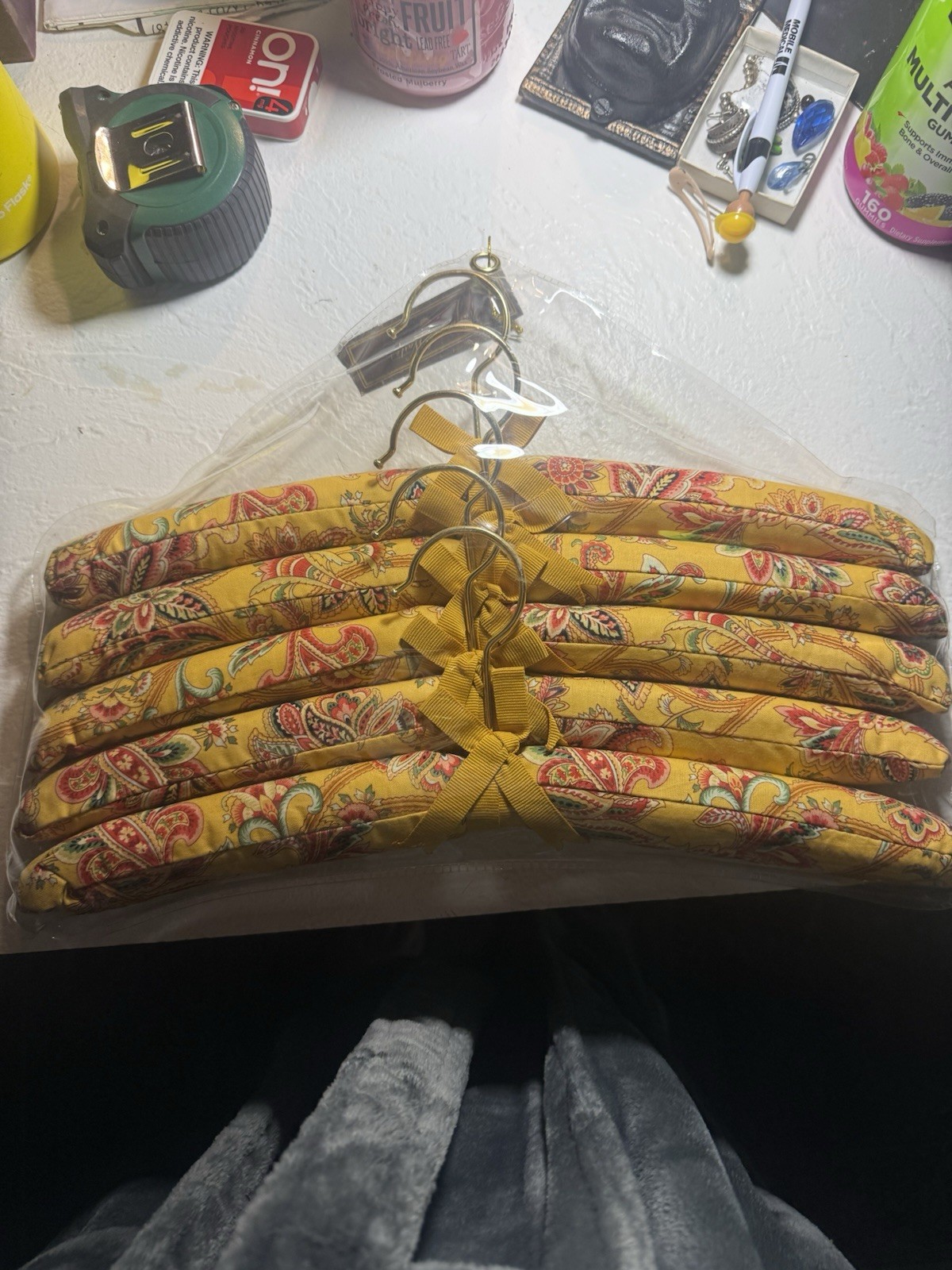 vintage RAYMOND WAITES fabric COVERED garment HANGERS new in pack 5 pc set NICE