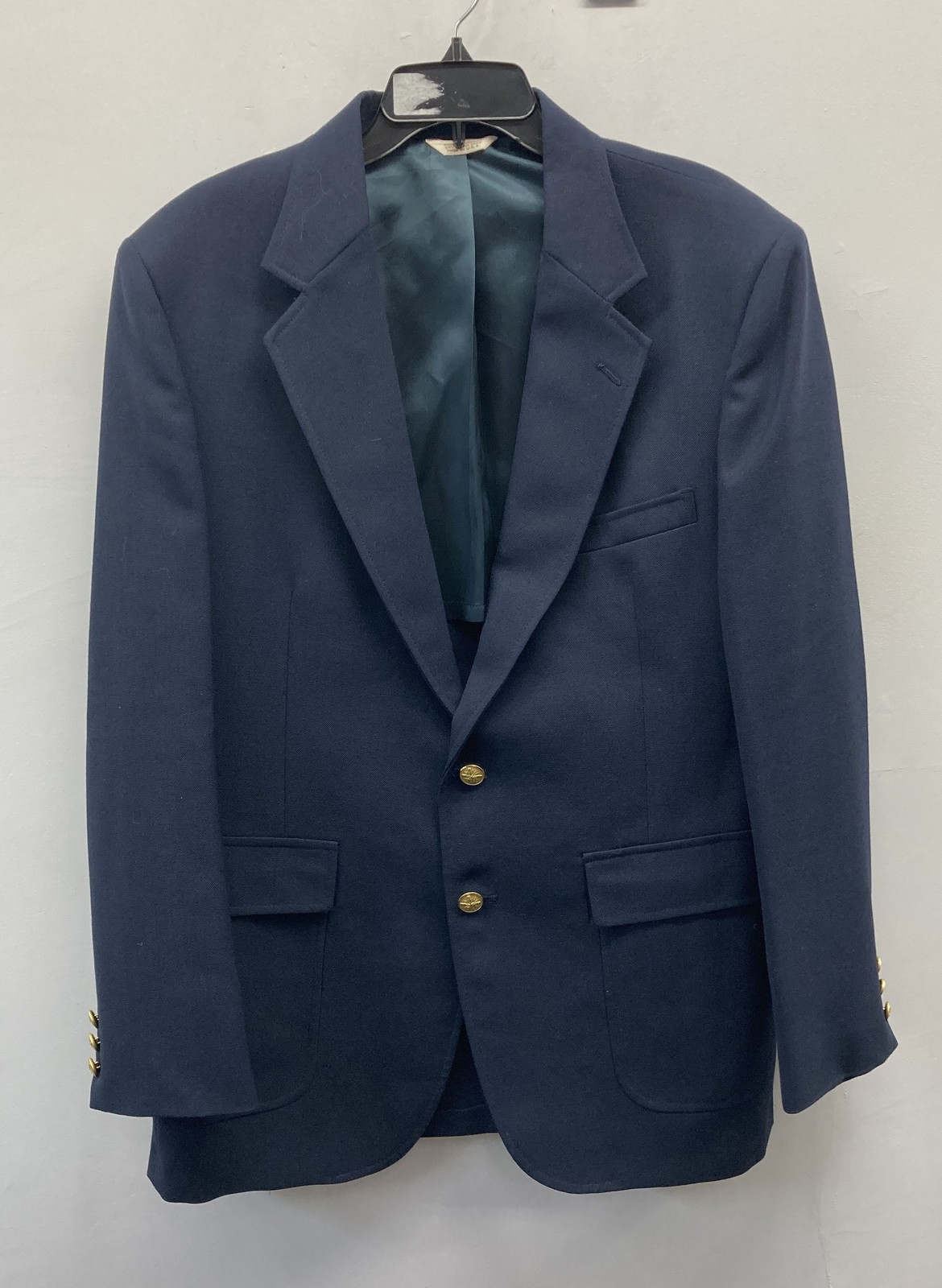 Vintage 90s Wall Street Collection Men’s Navy Blue Gold Button Blazer USA 44R