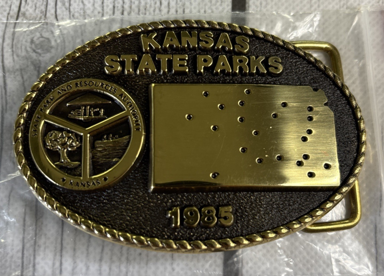 Vintage 1985 Kansas State Parks #216 of 1000 Solid Brass Belt Buckle NEW.