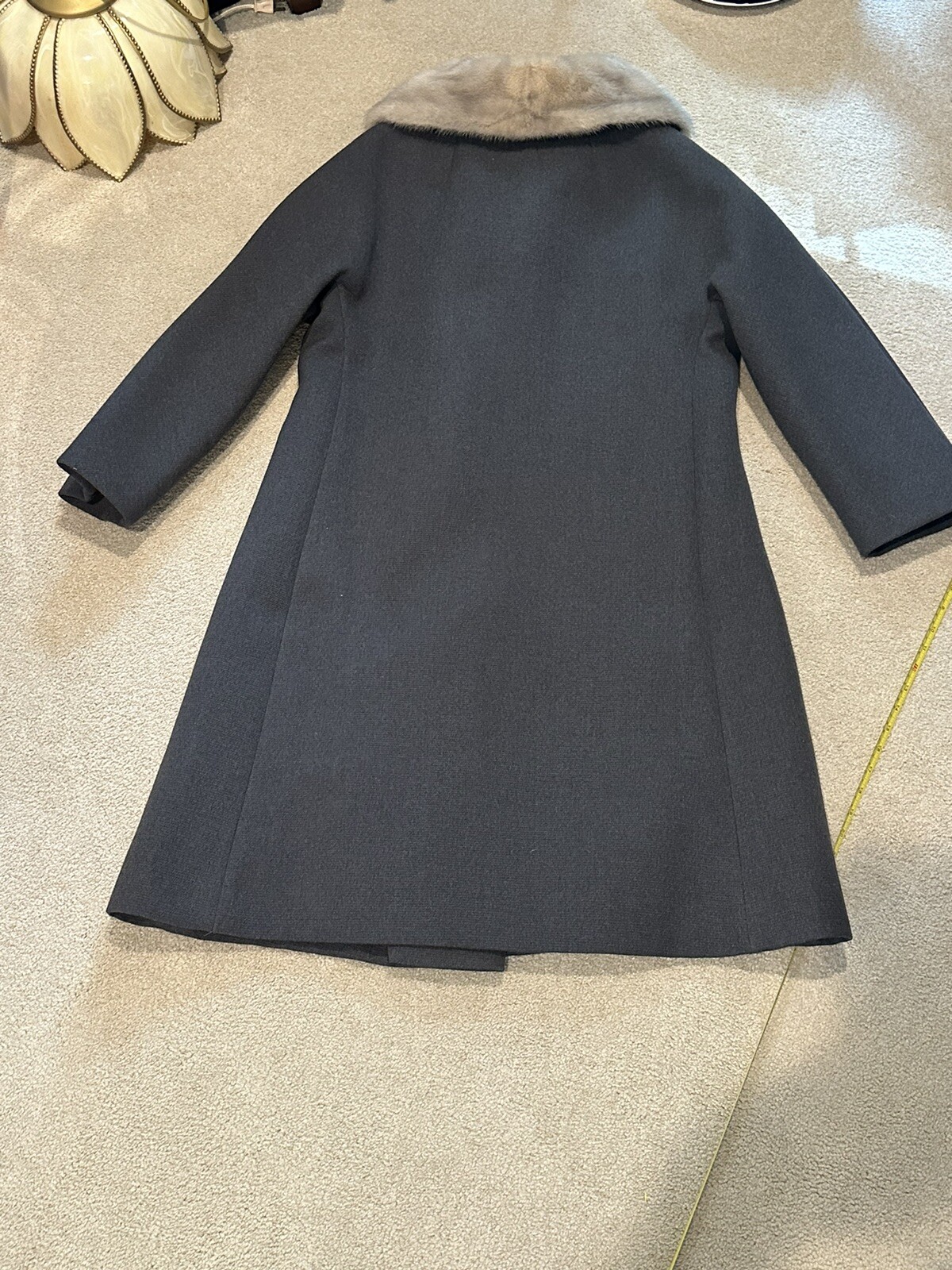 Vintage Gray Wool Coat W/ Silver Mink Fur Collar Size M/L 60s Hollywood!