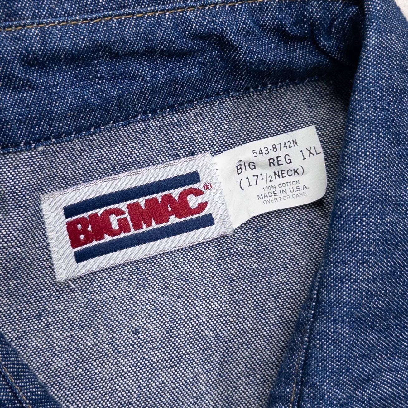 Vintage Big Mac Denim Western Pearl Snap Shirt Size 1XL Blue Cotton Made in USA