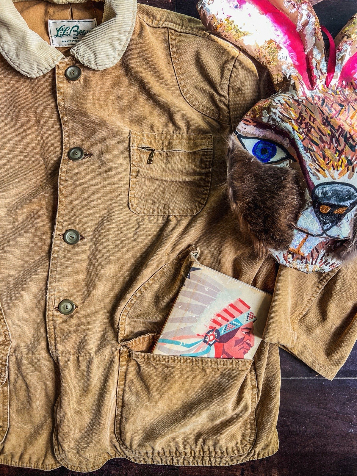 Vtg 60/70s LLBean Canvas Hunting Utility Chore Field Jacket Talon Zipper L/XL
