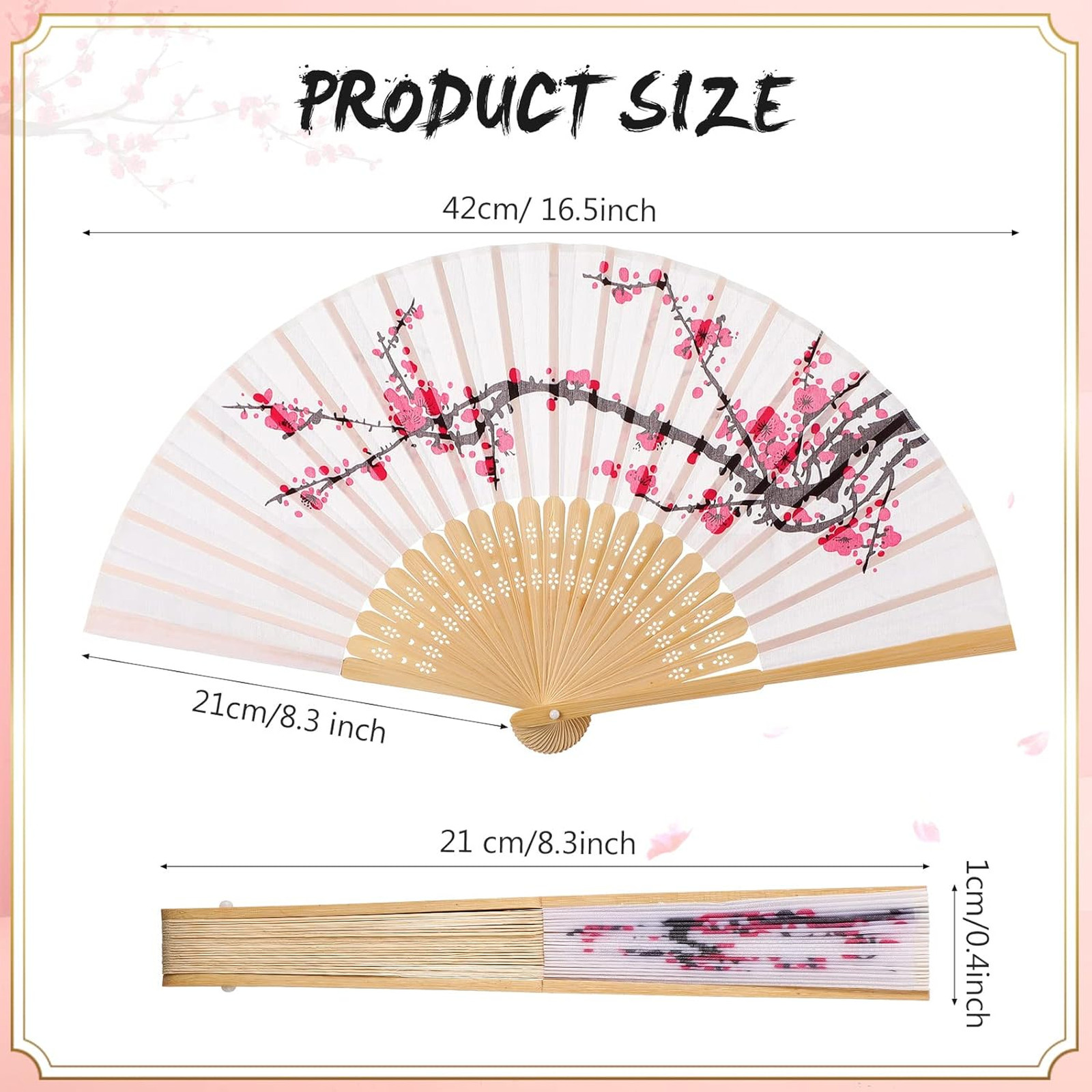 Decorative Folding Hand Fans 24 Pieces Floral Chinese Style Bamboo Rib for Women