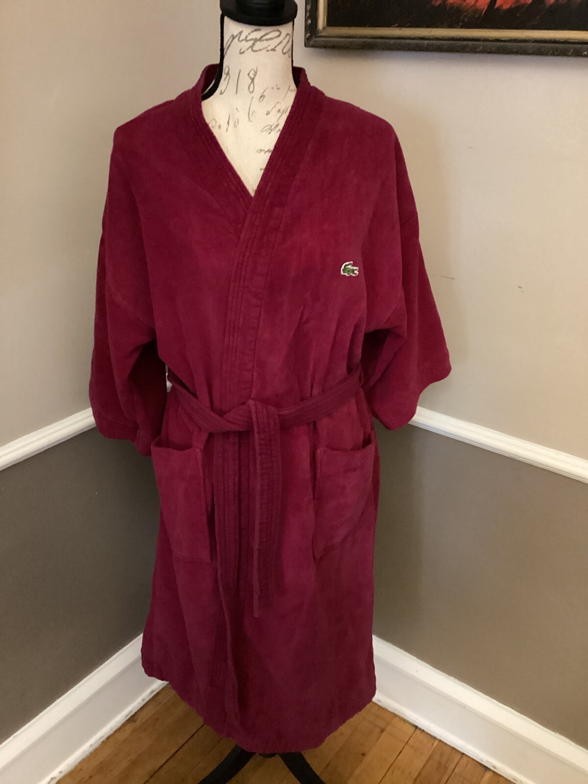 Vintage Izod Lacoste Berry Red Lush Terry Robe Sz S/M