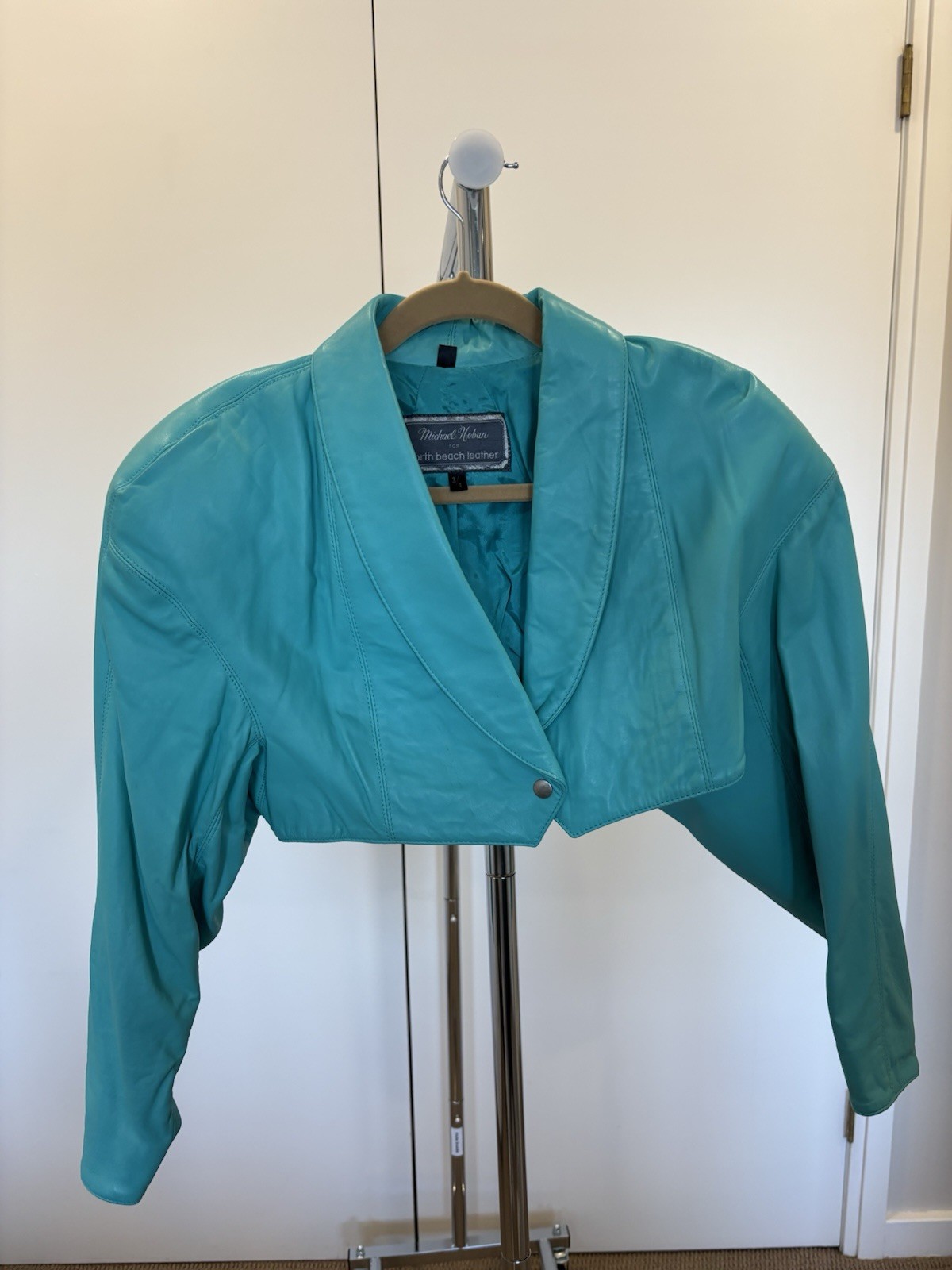 Vintage Michael Hoban North Beach Leather Teal 3-Piece Set Jacket Bustier Skirt
