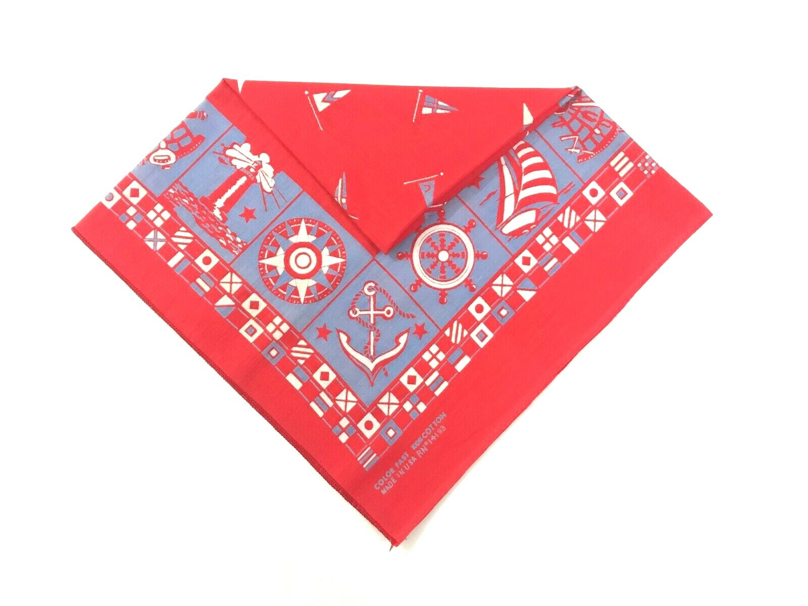 Color Fast Cotton RN14193 Sailing Boat Anchor Wheel Red Bandana Hankie Sailboat