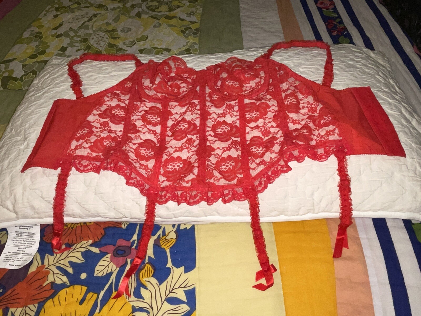 Vintage JEZEBEL Renee of Hollywood Red Lace Lingerie Garter Bustier Corset Sz 34