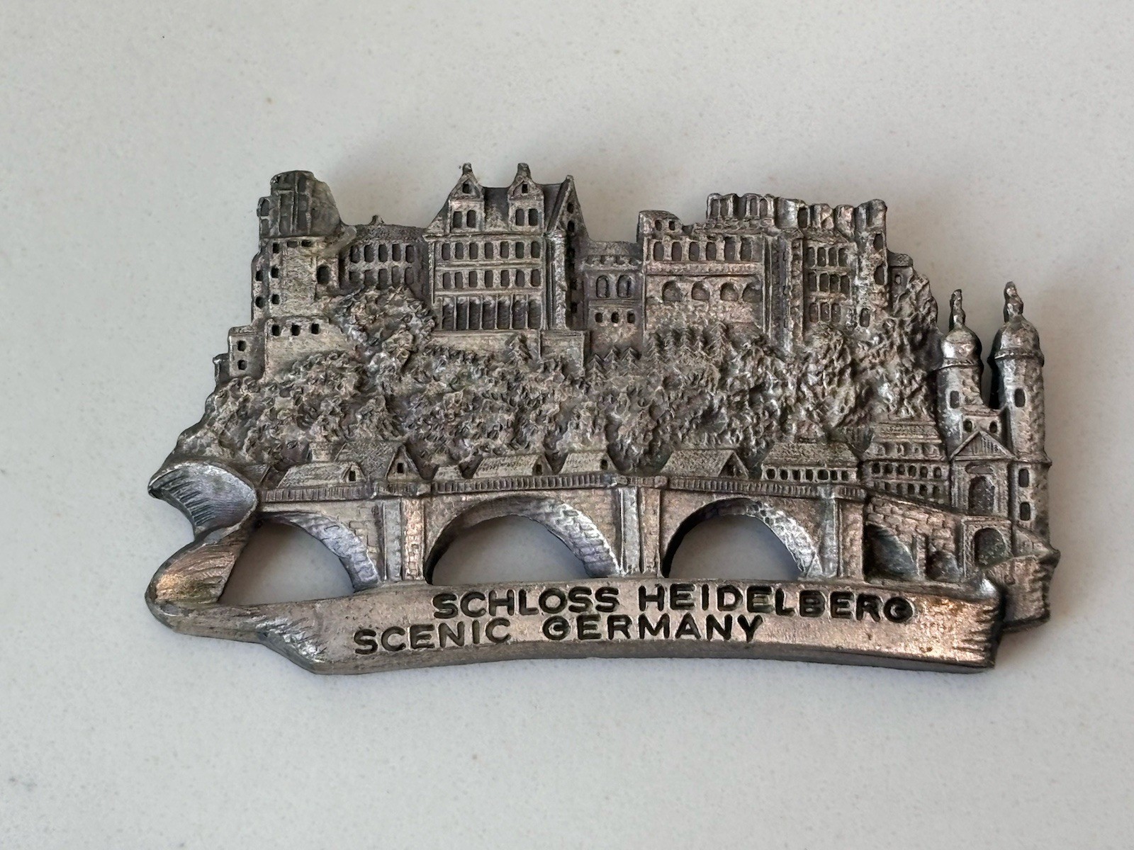 Schloss Heidelberg Scenic Germany Pewter Belt Buckle, Rare Vintage Europe Gifts