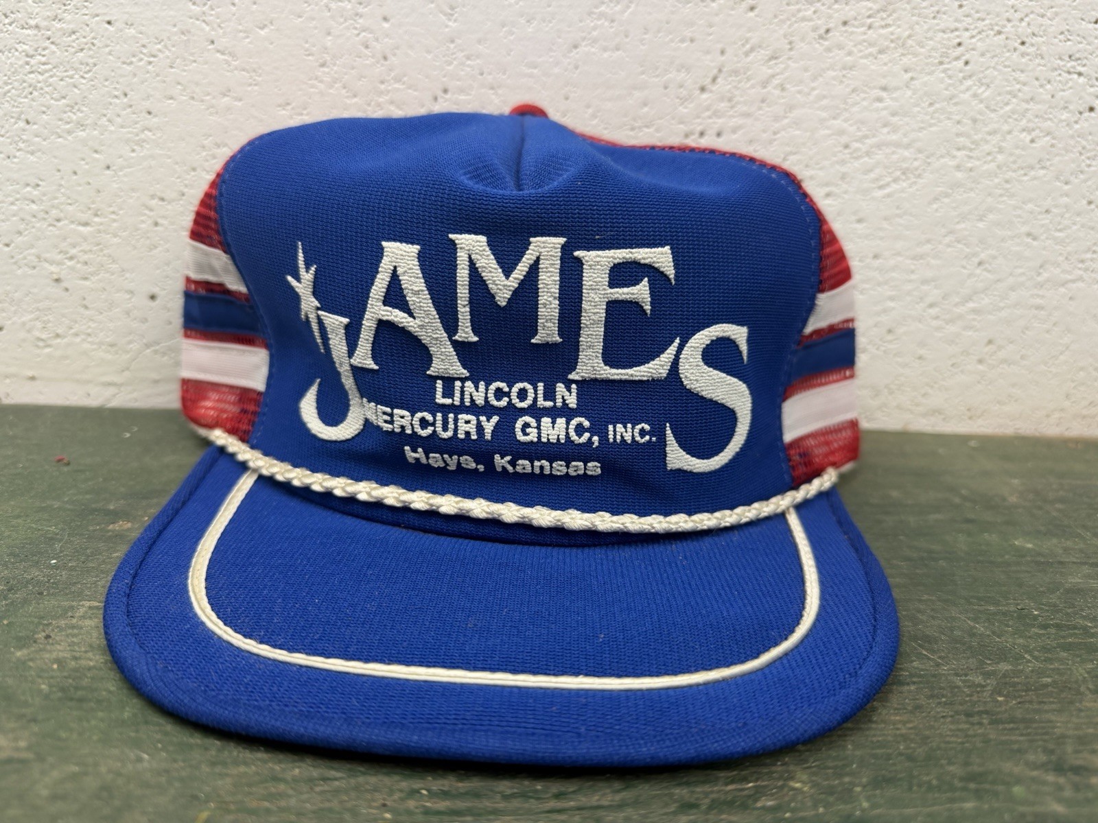 Vintage Lincoln Mercury GMC Red White Blue 3 Stripe Snapback Trucker Hat USA