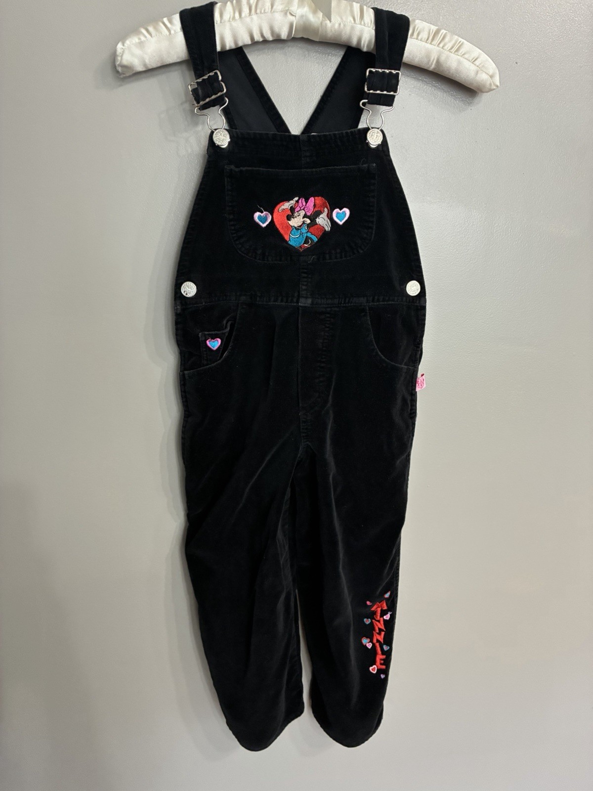 VTG Minnie Mouse Black Velour Embroidered Overalls Mickey’s Stuff For Kids – 5