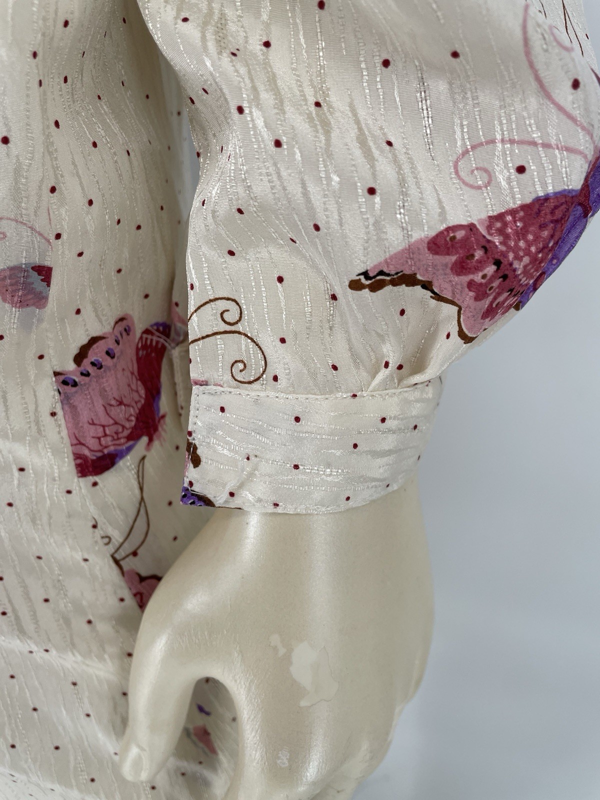Vintage 1980s Elegant Asian Floating Butterfly Puff Shoulder Sheath Dress sm/md
