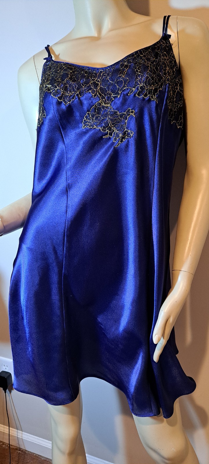 Vtg Oscar De La Renta Deep Purple Chemise Nightgown L Sexy Slippery Poly Satin