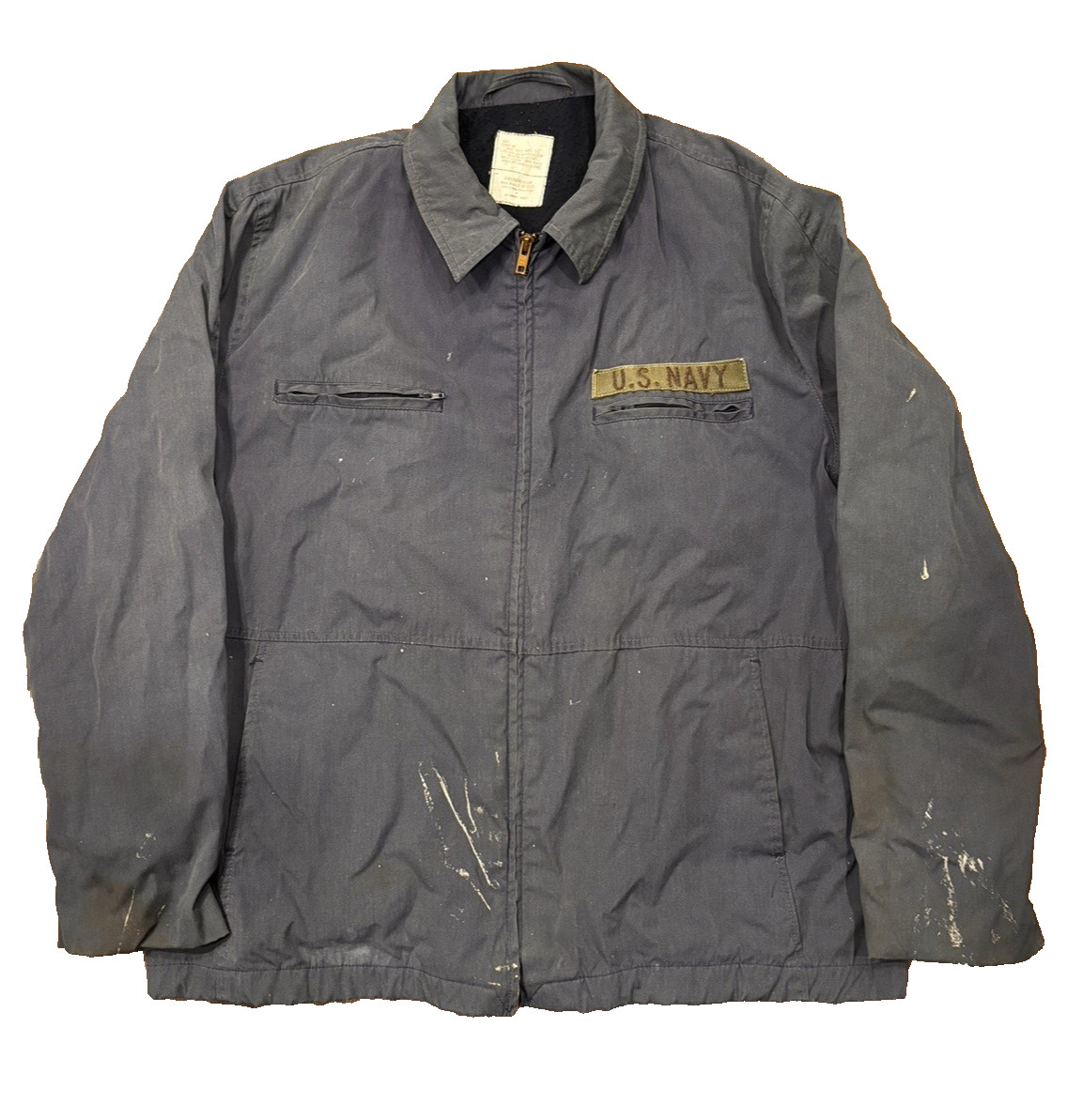 Vintage 80’s US Navy Stenciled Blue Cotton Utility Jacket Sz 40R