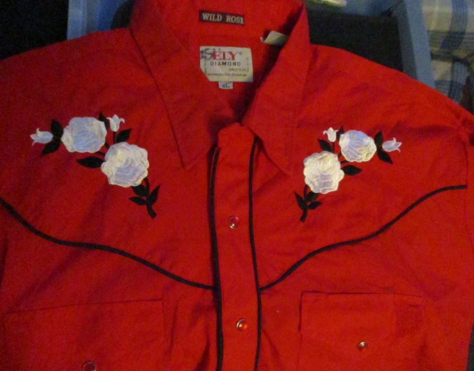 ELY Diamond VTG Red Long Sleeve Shirt XL RubyRed Pearl Snaps Worn Once EUC