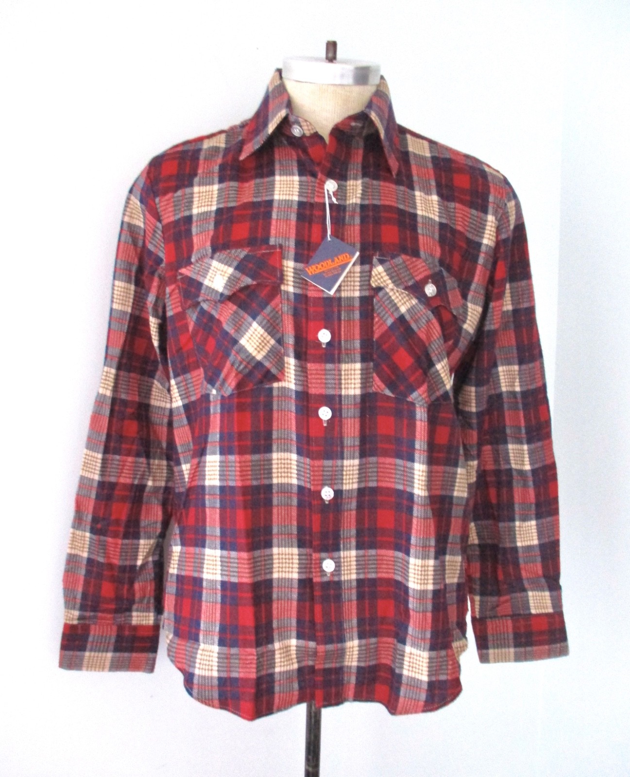 NOS Vtg 80s 90s Red Blue Tartan Plaid Flannel Lumberjack Chore Grunge Shirt M