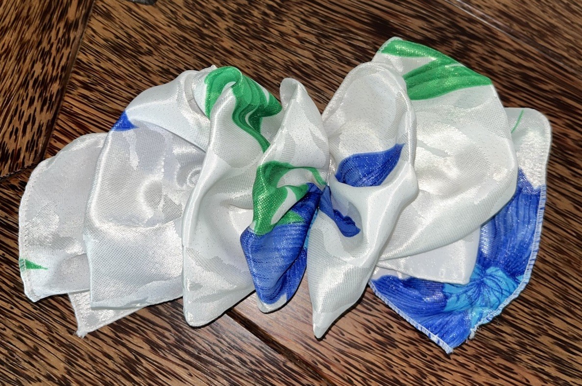 Vintage 1980s / 90s White, Blue & Green Floral Large Hair Bow Barrette Clip