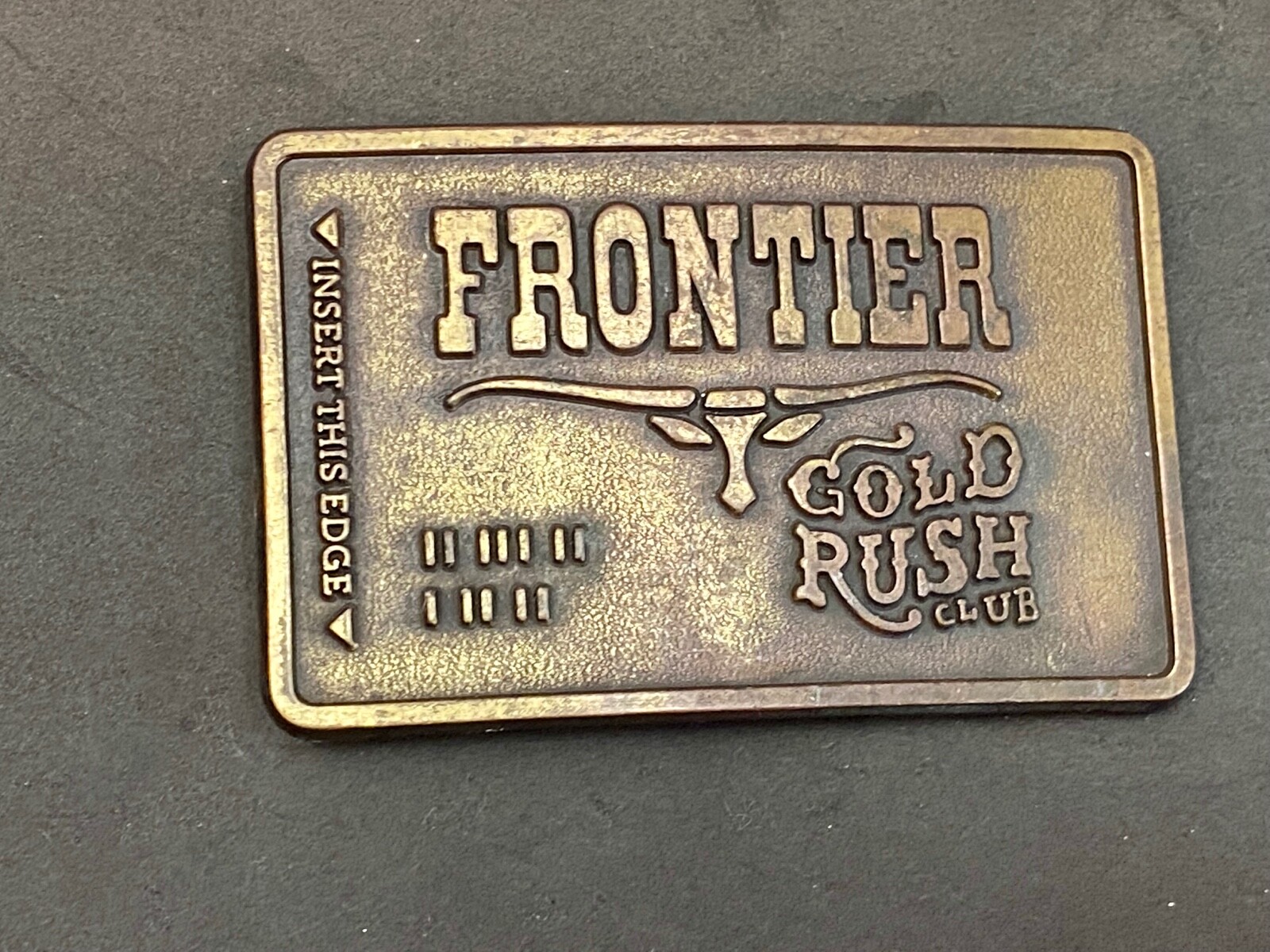 Vintage Old Vegas Frontier Gold Rush Hotel And Casino Advertising Belt Buckle