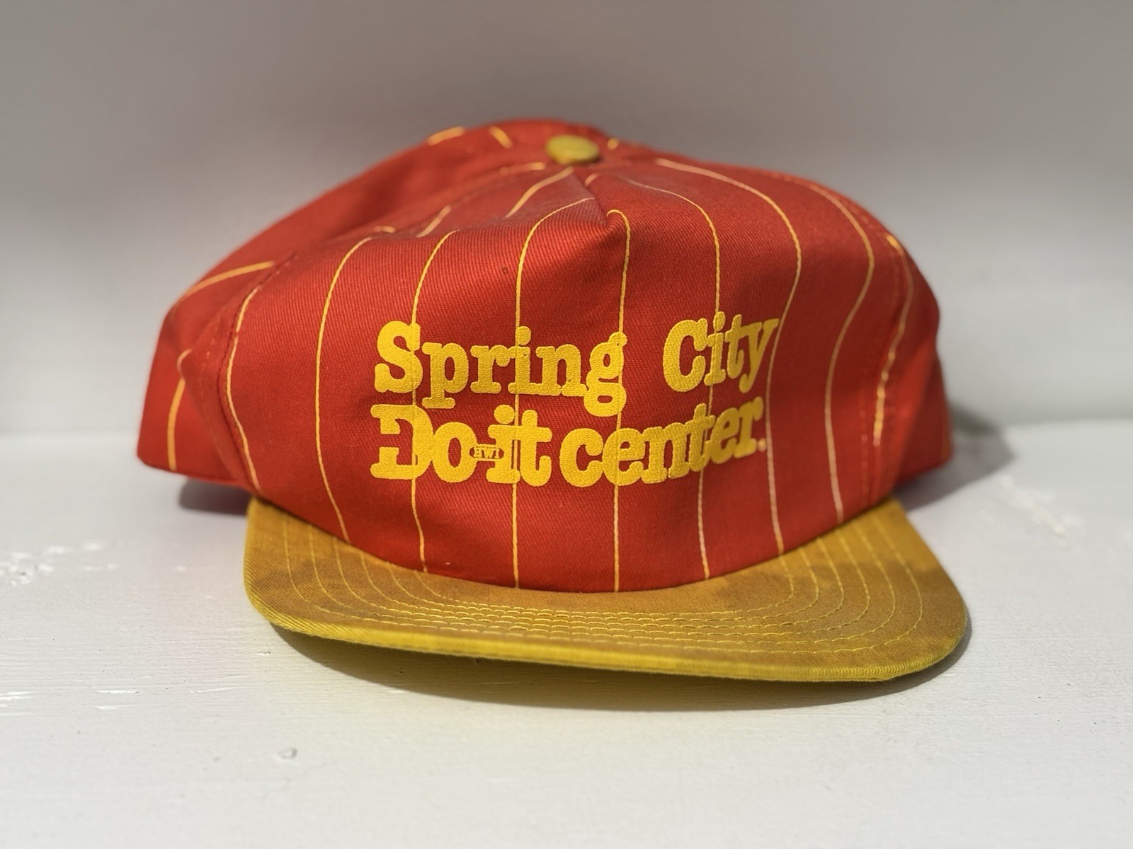 Vintage Do It Center Hat – Orange & Yellow Stripe Promo Cap – Hardware Store