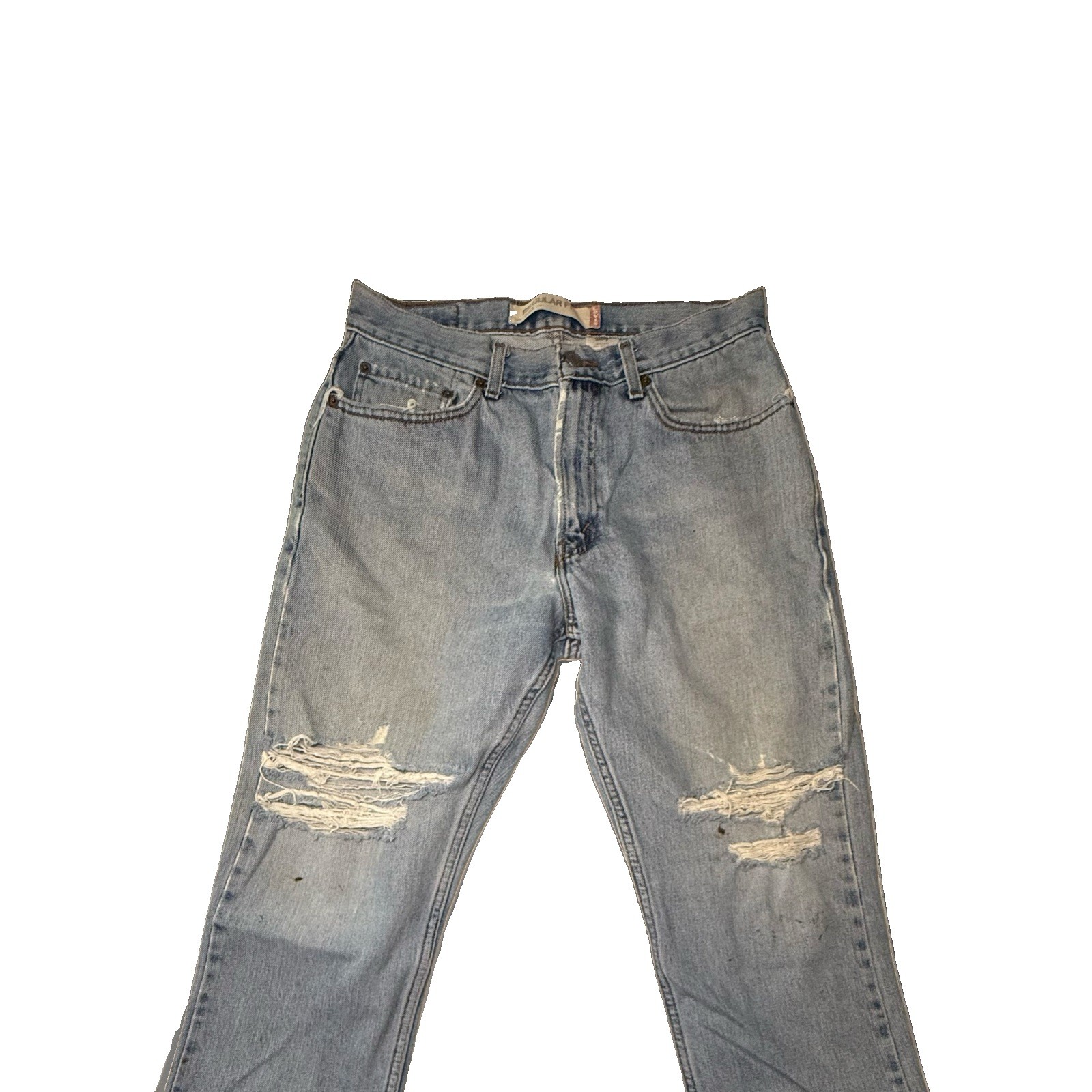Y2K Levi’s 505 Distressed Jeans Men 33×30 Thrashed Light Wash Frayed Regular Fit
