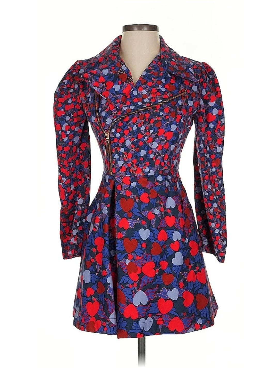 RARE Vintage Brasil Farm Rio Moto Jacket Coat Mini Dress XS/S Hearts Puff Sleeve