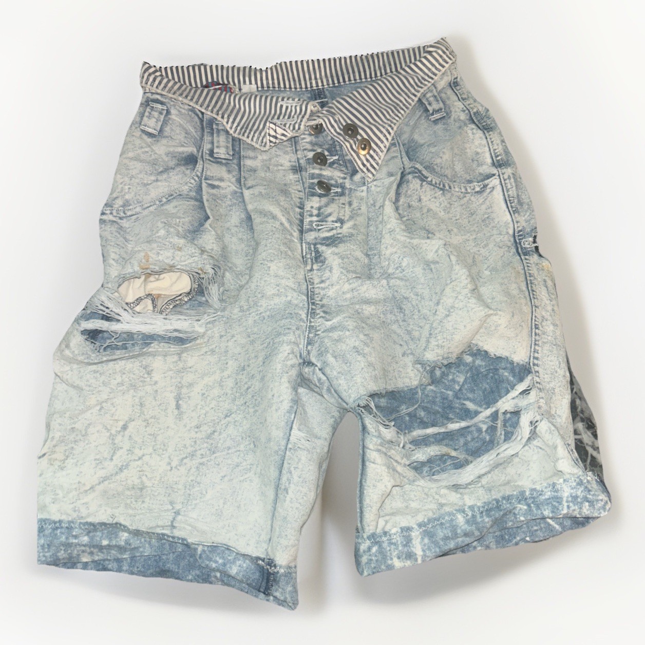 1980s Vintage High-Waisted Acid-Washed Denim Mom Shorts Striped Detail Size 9/10